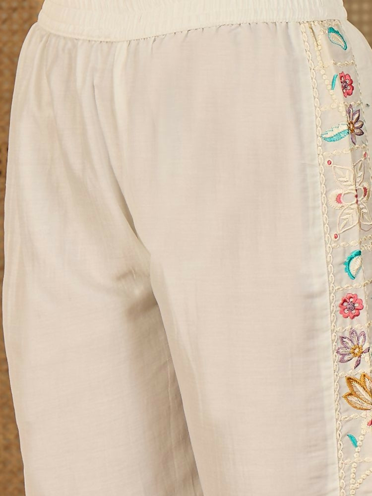 Joban Fashion Women Off-White Roman Silk Embroidered Stitched Kurta Set