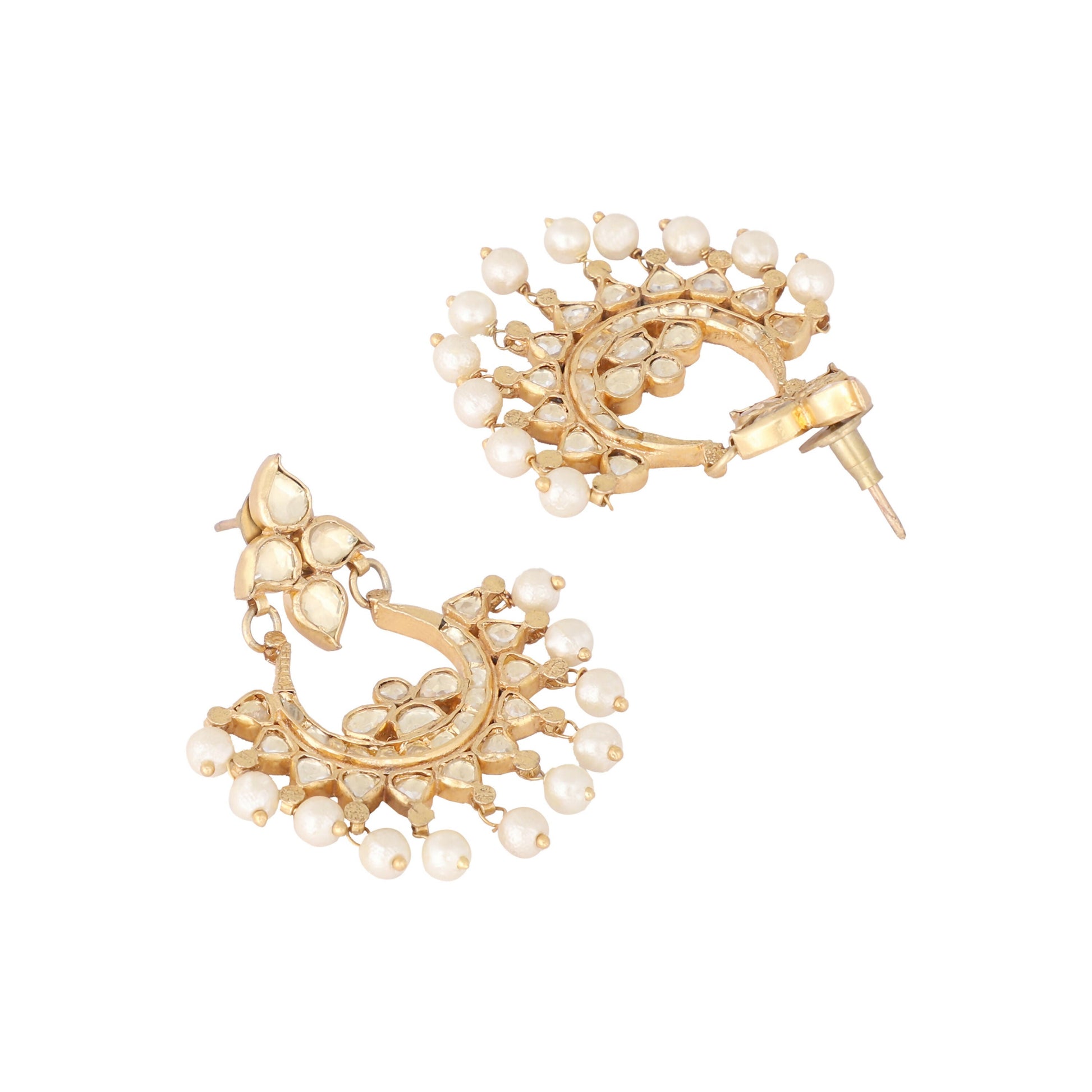 Nuyug 18k Gold-Plated American Diamonds Studded Contemporary Shaped Dangler Earrings | Swadesiicart