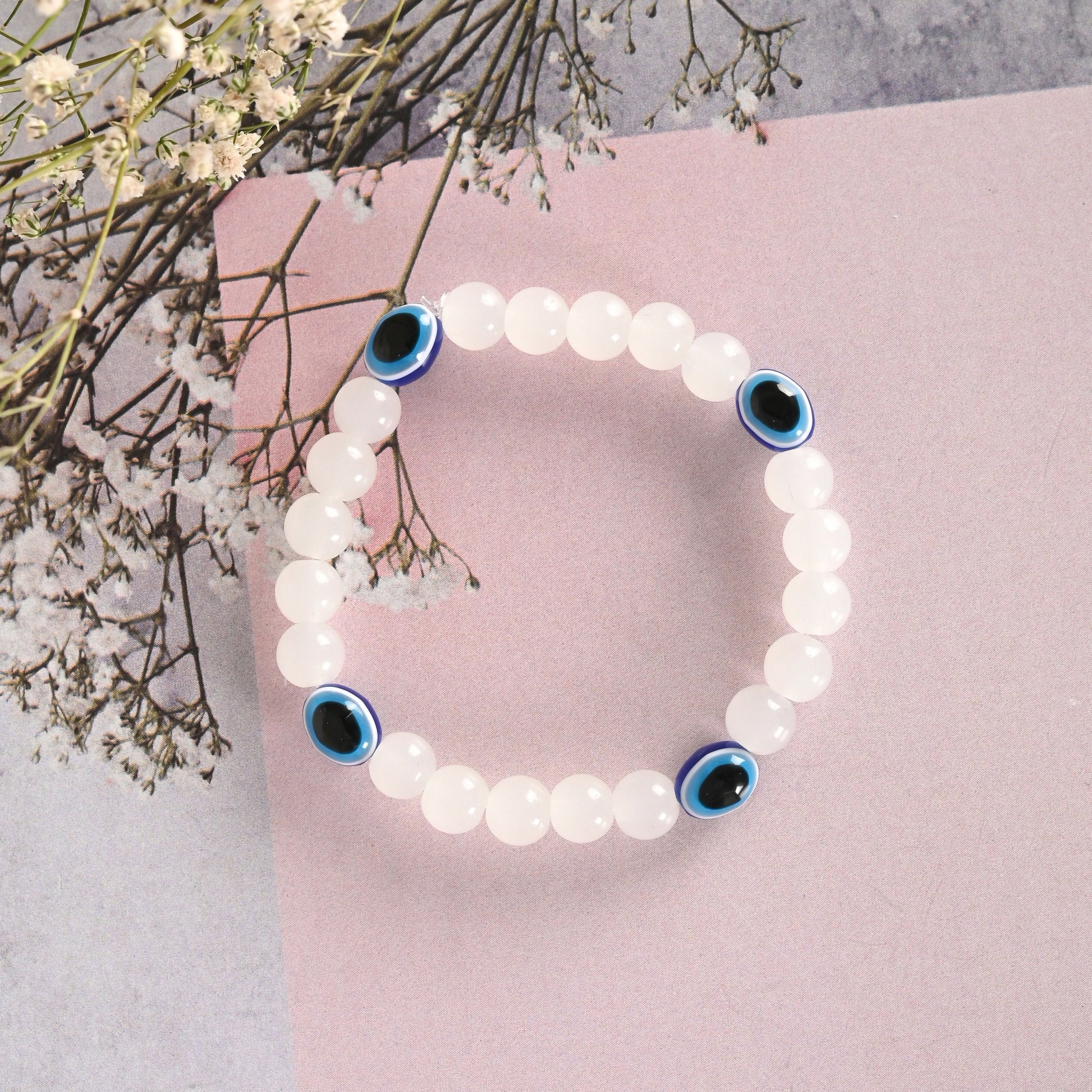 NVR Men & Women White Marbel Crystal Elasticated Bracelet | Grab2Buy