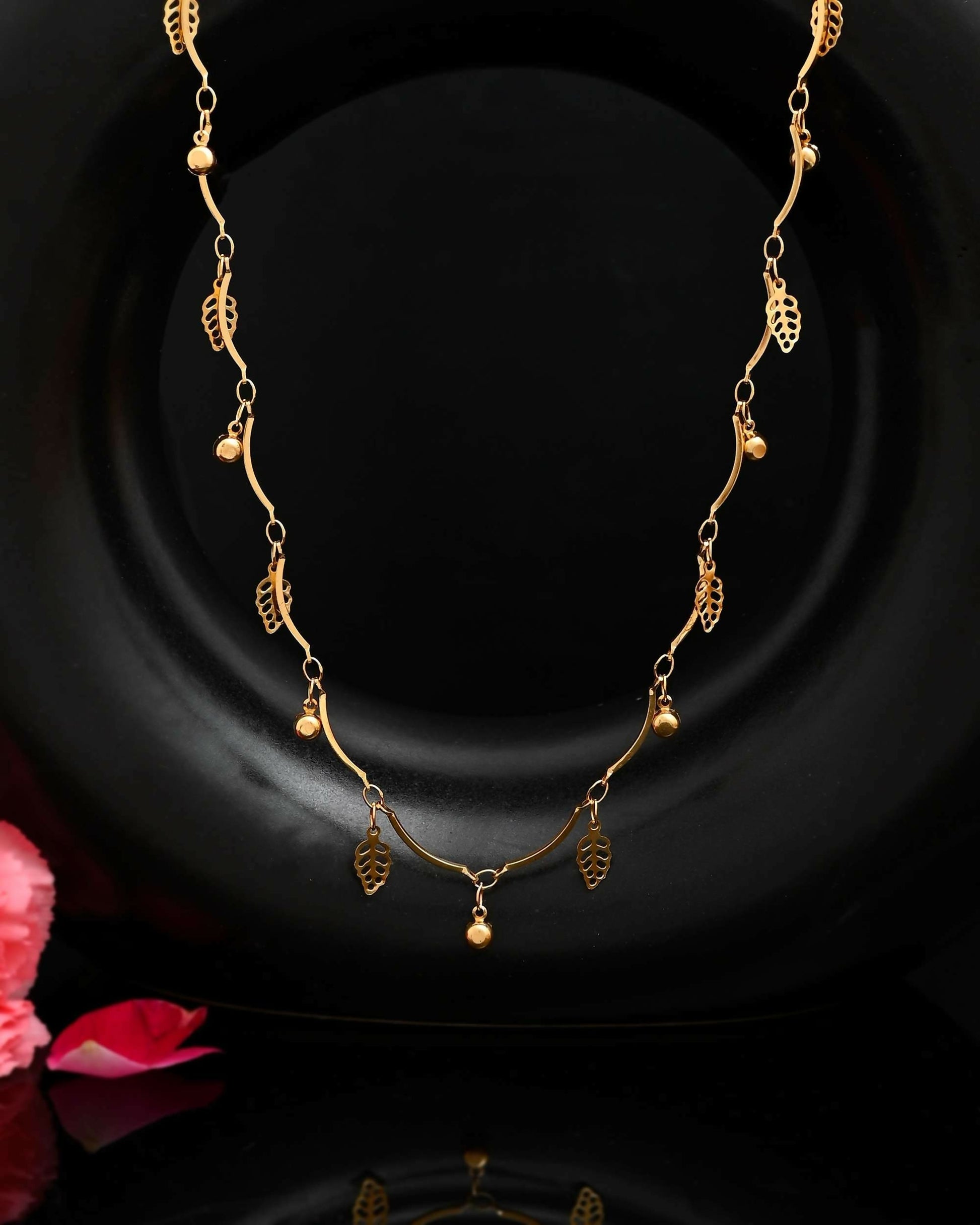 VOJ Gold-Polished Designer Chain For Women With AD Stone And Leaf 