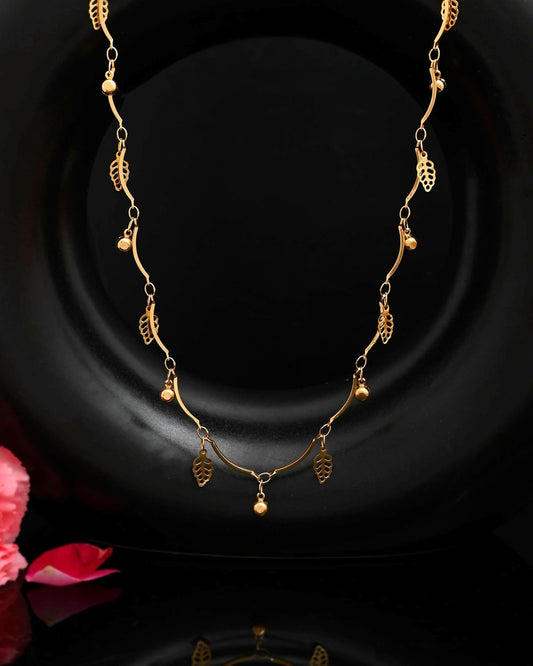 VOJ Gold-Polished Designer Chain For Women With AD Stone And Leaf 