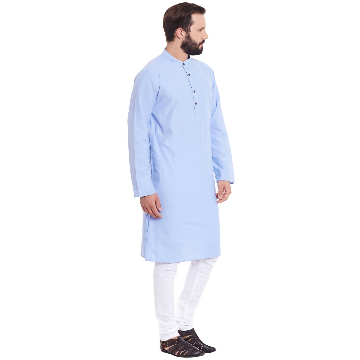 Even Apparels Blue Color Pure Cotton Men's Kurta With Band Collar 