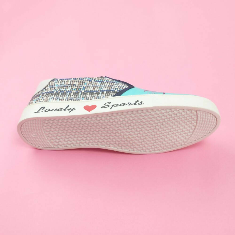 Tiny Bugs Girls Flower Printed Slip Ons Sneakers - Sky Blue  Grab2Buy Tiny Bugs Grab2Buy