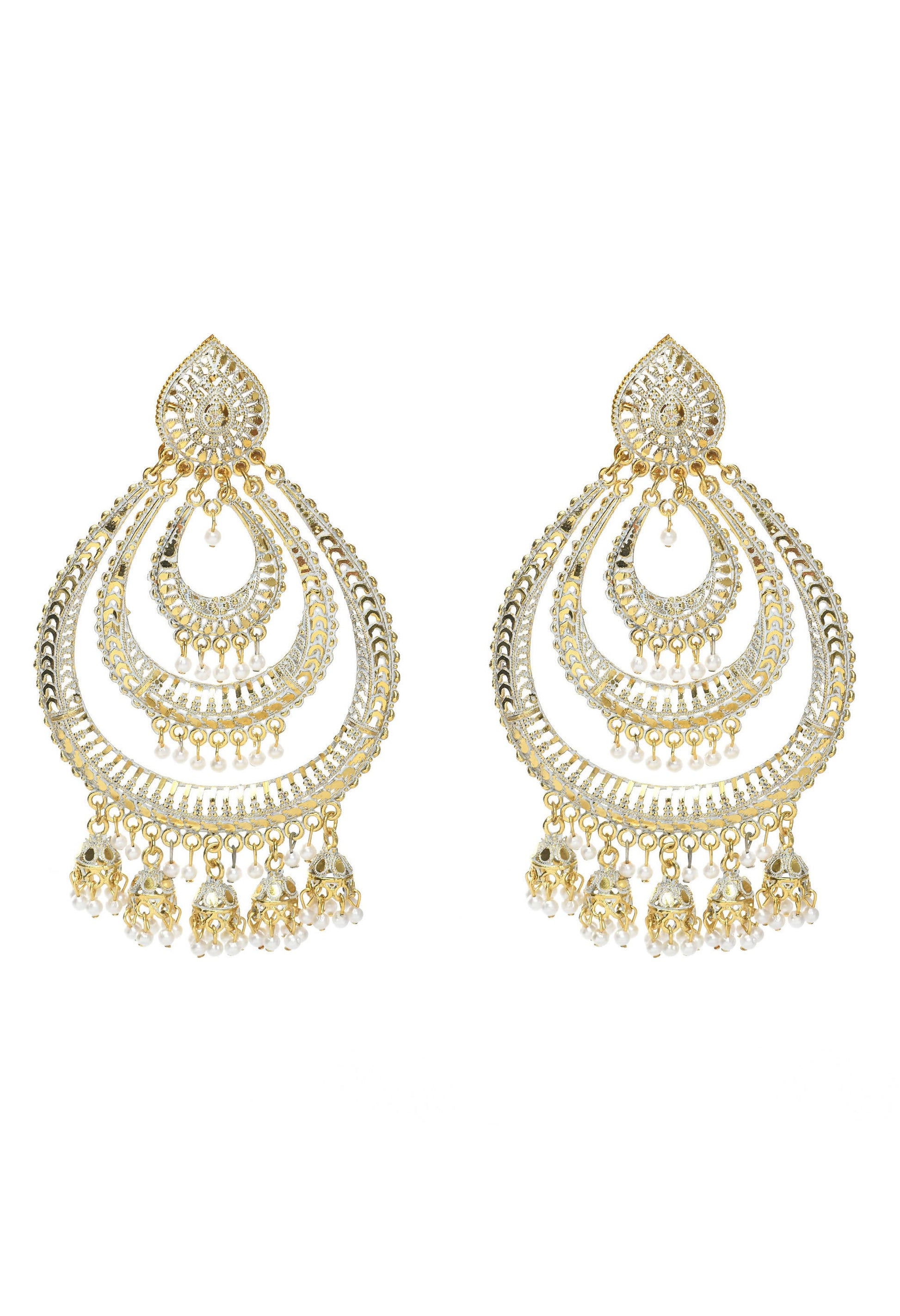 Mominos Fashion Johar Kamal Triple Circle White With Red Golden Big Size Earrings - Grab2buy