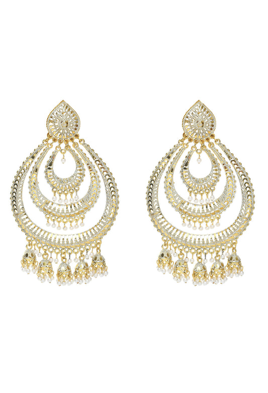 Mominos Fashion Johar Kamal Triple Circle White With Red Golden Big Size Earrings - Grab2buy