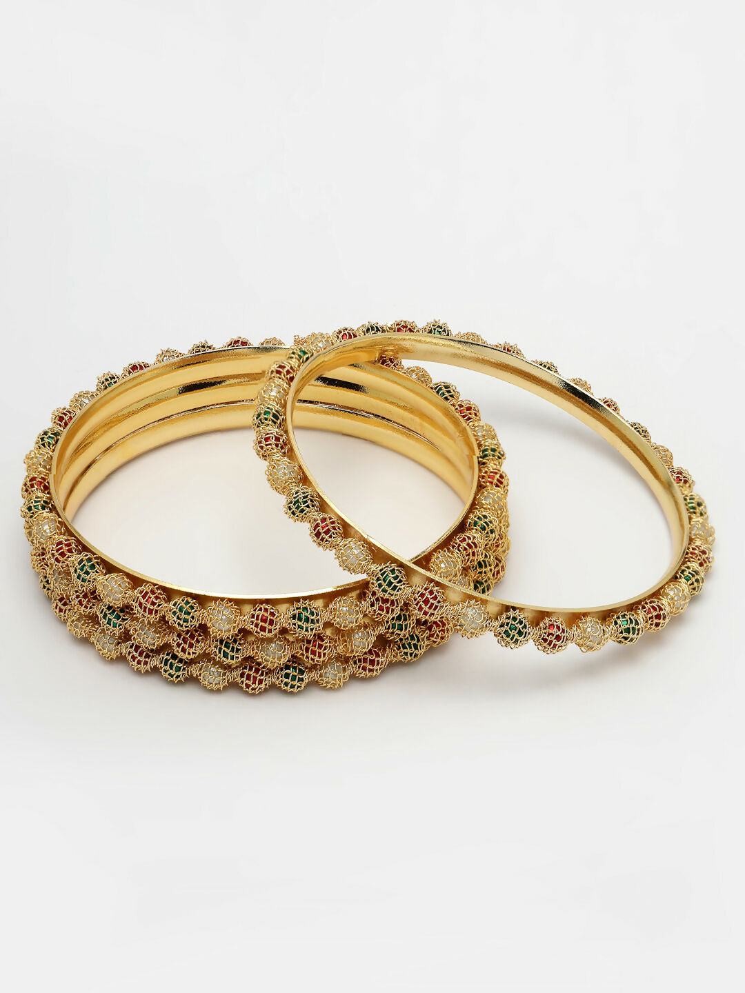 NVR Women's Set of 4 Gold-Polished Beads Handcrafted Traditional Bangles 