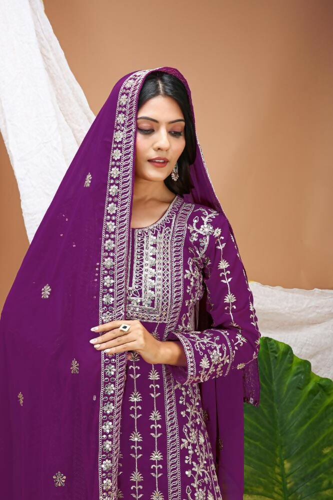 Lehenga Mart Designer Salwar Suit With Kurta, Pant, Dupatta For Women-Purple