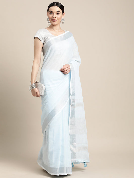 Anaita Blue Linen Saree With Blouse