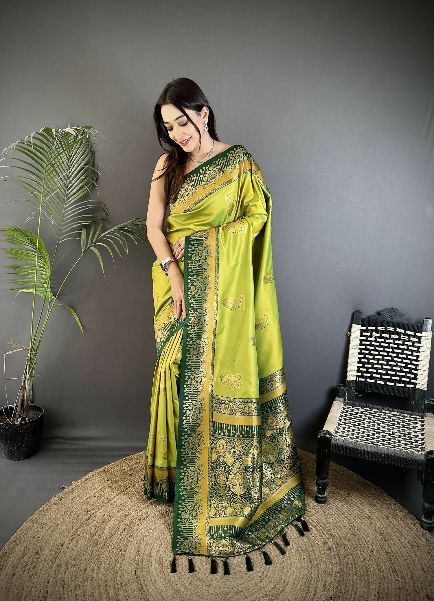 Joban Fashion Light Green Banarasi Soft Silk Peacock Butta Work Grab2Buy 