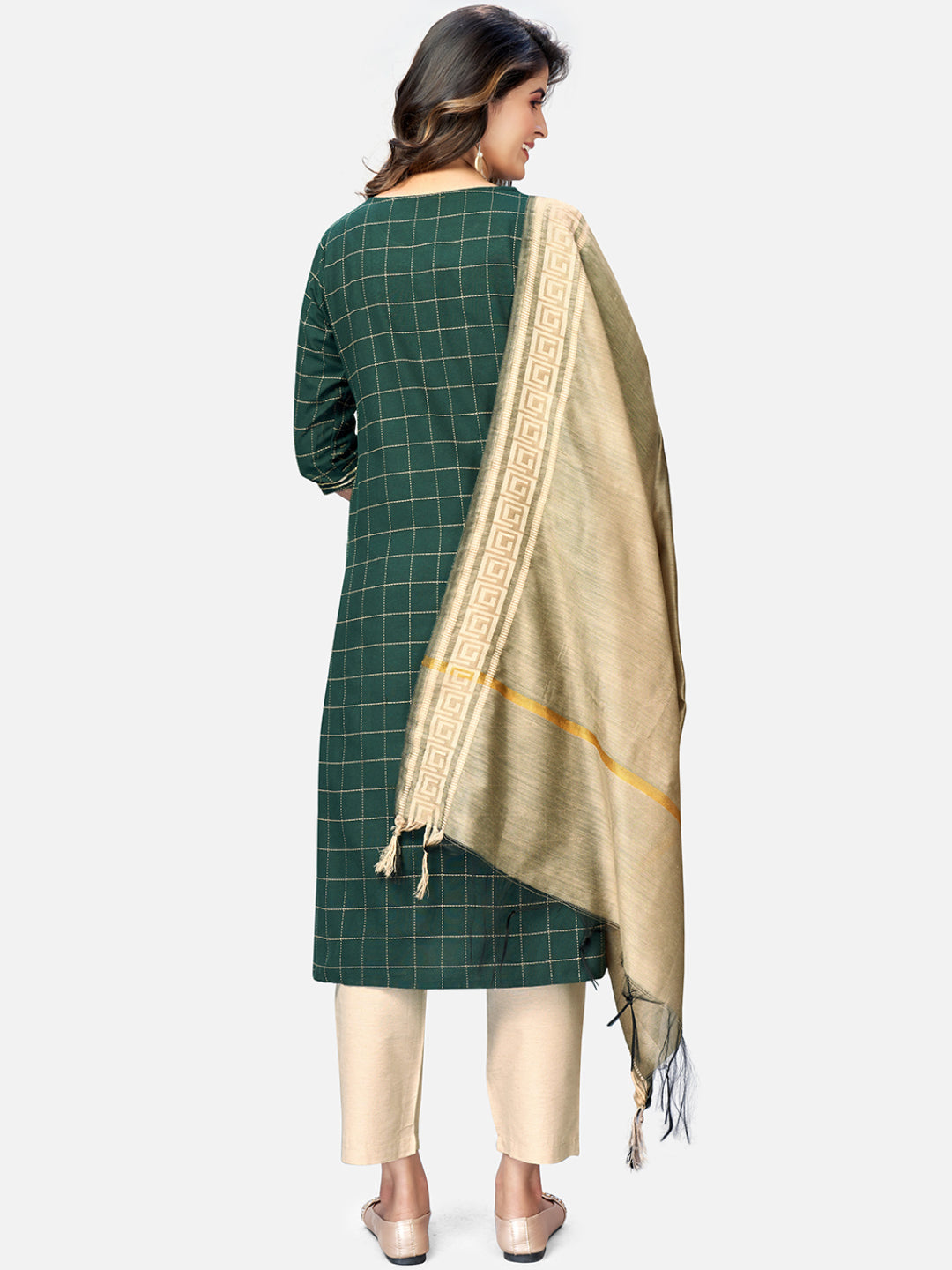 NOZ2TOZ Women Green Cotton Kurta With Pant & Dupatta (3Pcs Set) 