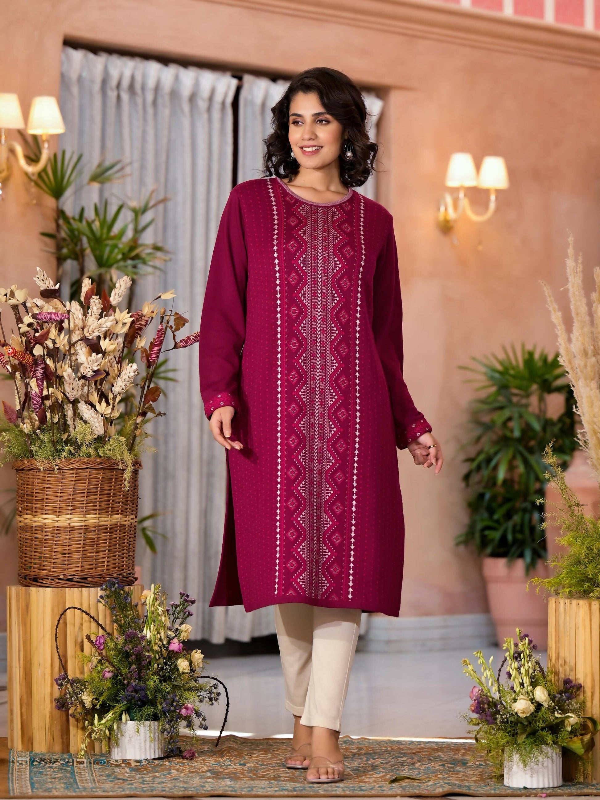 Juniper Women's Purple Ethnic Motif Printed Polycotton Kurta