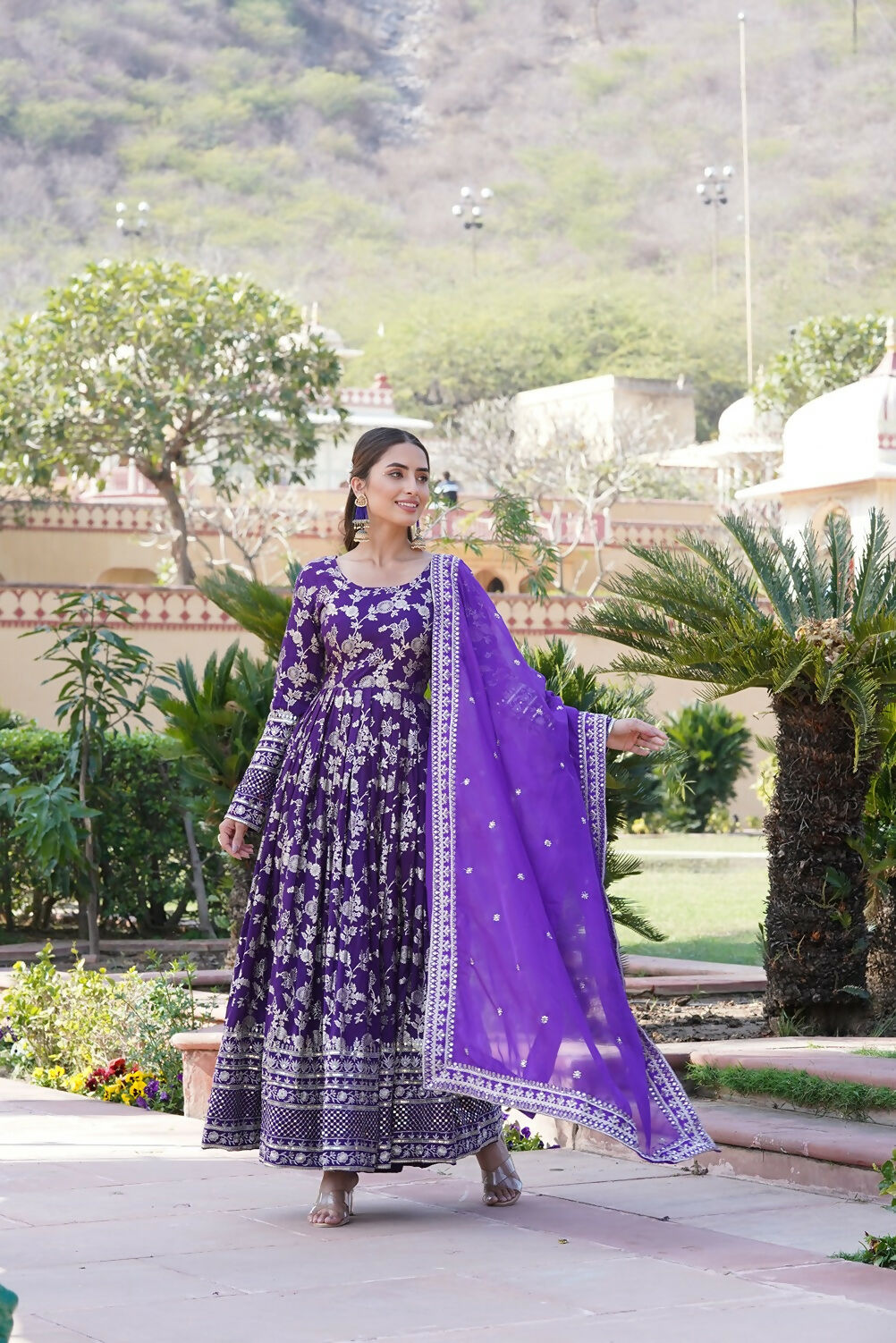 Joban Fashion Purple Viscose Jacquard Sequence Embroidery Work Kurta Set