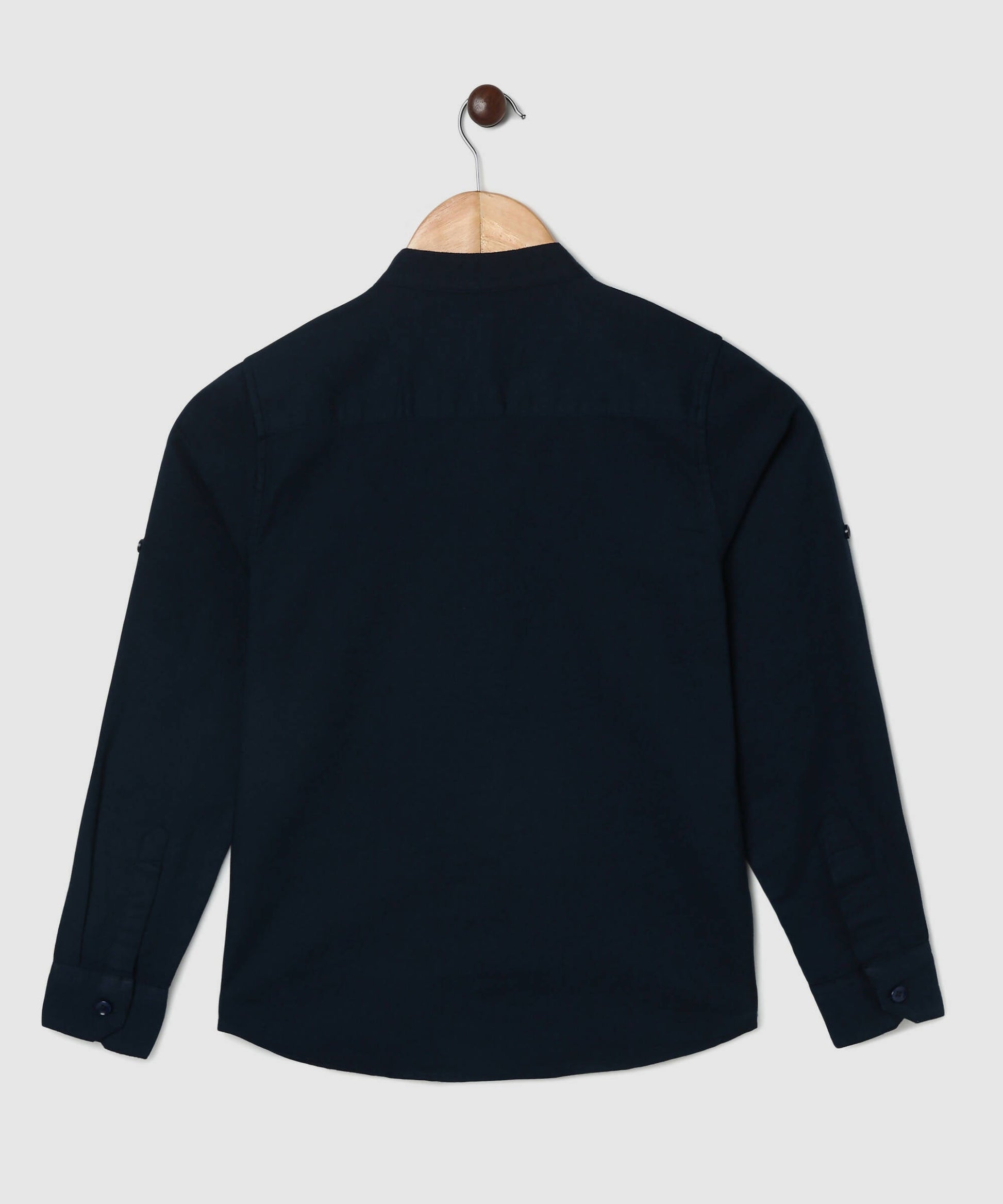 Manet Boys Mandarin Collar Full Sleeves Melange Shirt - Navy Blue
