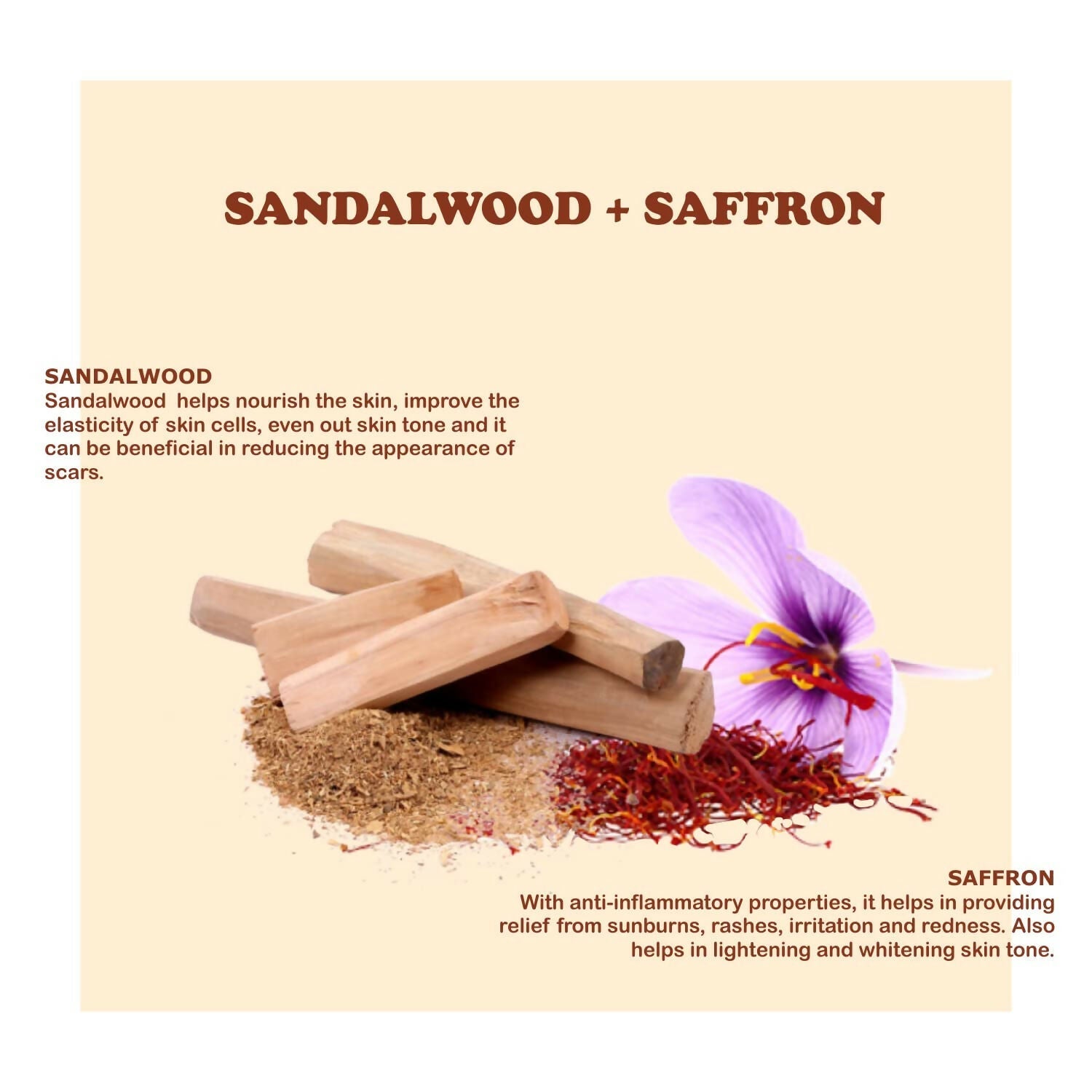 Kimayra Sandalwood + Saffron Face Pack Powder For Brighter Skin Tone, Helps In Anti-Ageing & Soothes Skin 