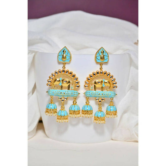 Traditional Gold-Plated Elephant Design Kundan Blue Jhumka Jhumki Earrings By House of Ree - Grab2buy