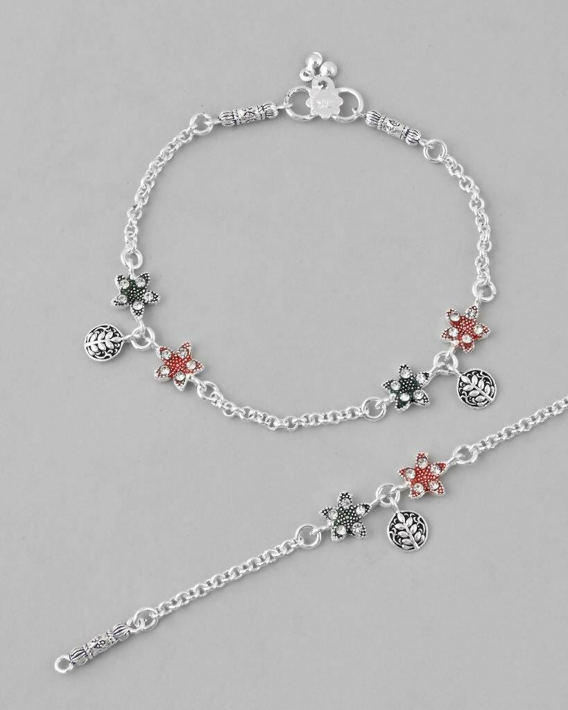 VOJ Set of 2 Traditional Flower Shaped Designer Anklet 