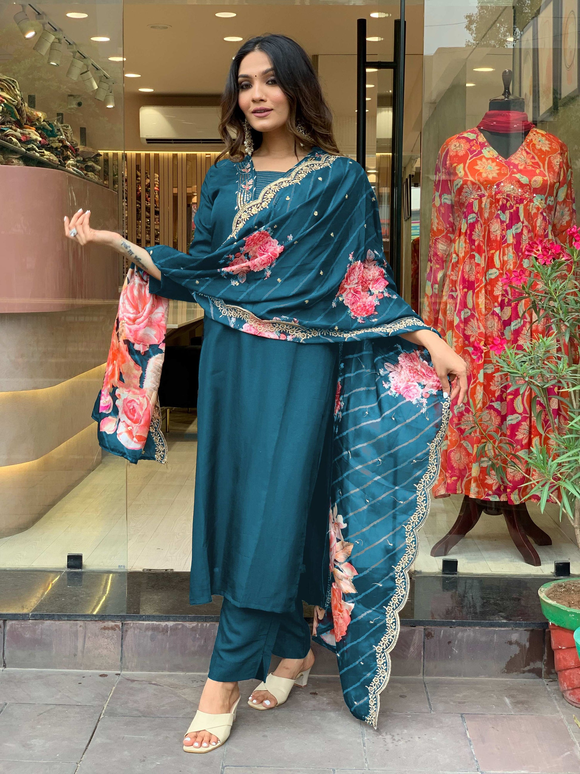 Yash Enterprise Morpankh Rayon Embroidery Party Wear Suit Set  Grab2Buy Yash Enterprise Grab2Buy