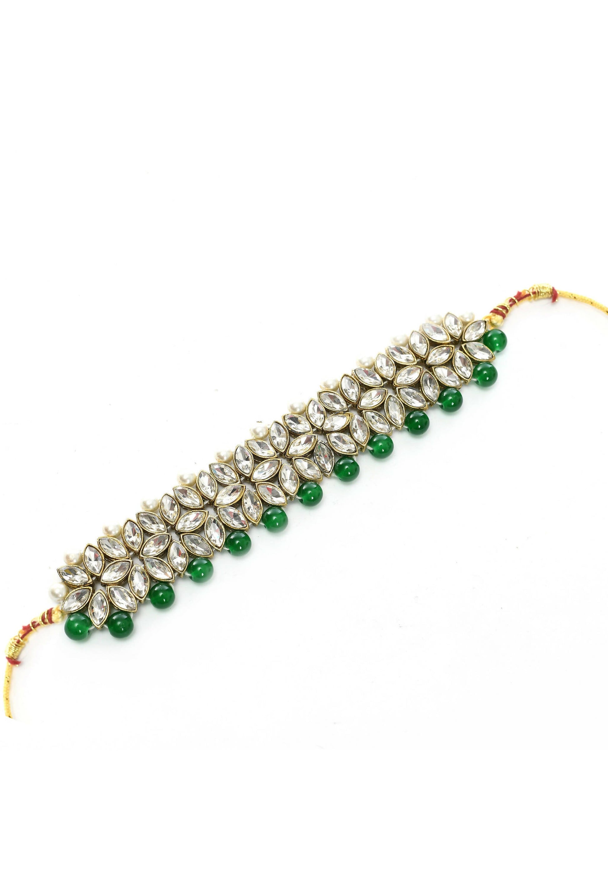 Mominos Fashion Johar Kamal Gold-Plated Rani Haar with Green and Off white Pearls Jewellery Set - Grab2buy
