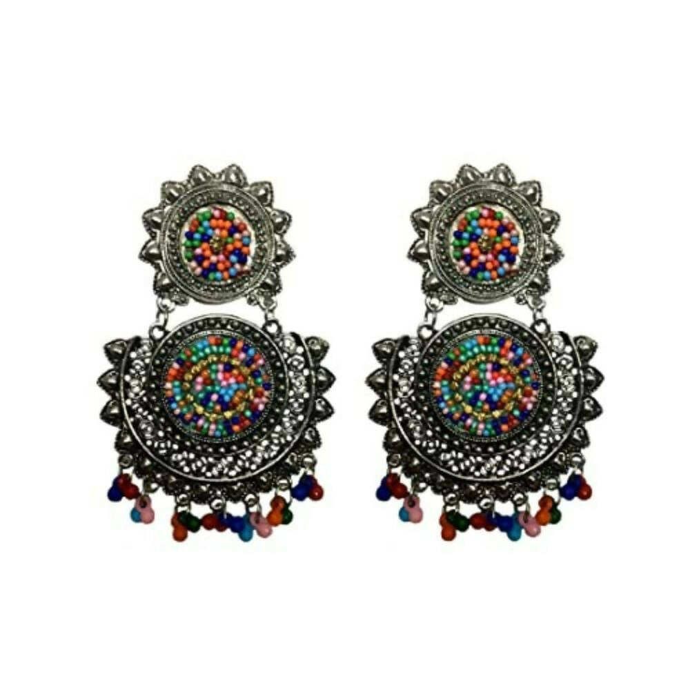 Tiaraa Multicolor Beaded Silver Oxidised Fashion Earrings - Grab2buy