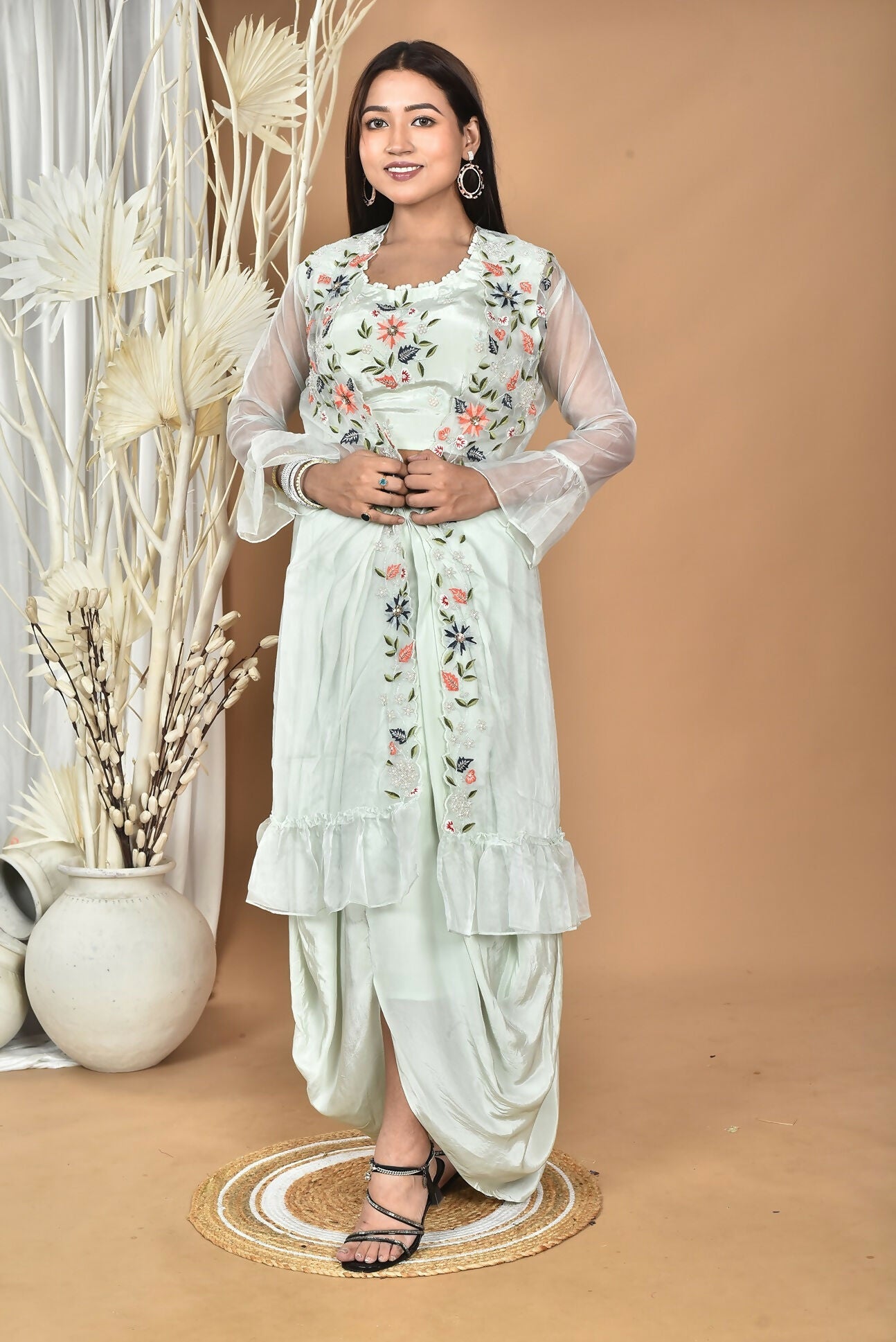 Morchari Women Hand Embroidery Crop Top-Sea Green | Grab2Buy