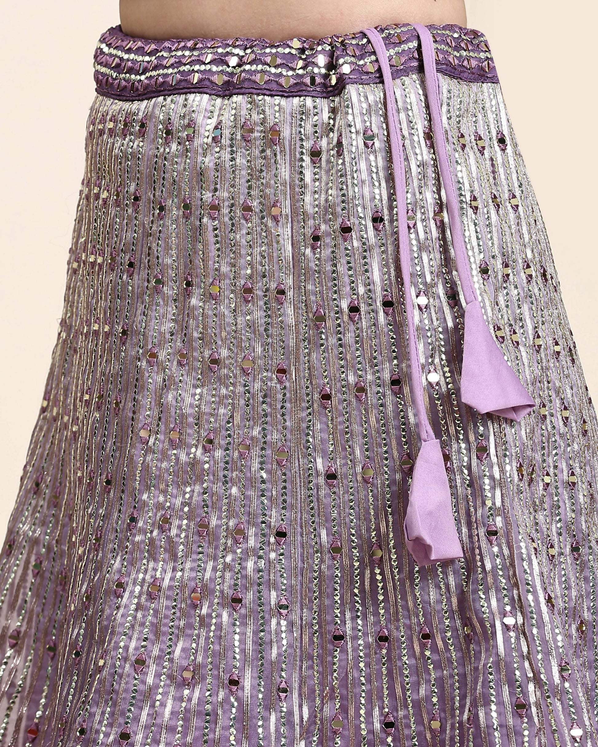 Lavender Organza Mirror With Coding Work Lehenga Choli with Dupatta - Tanya