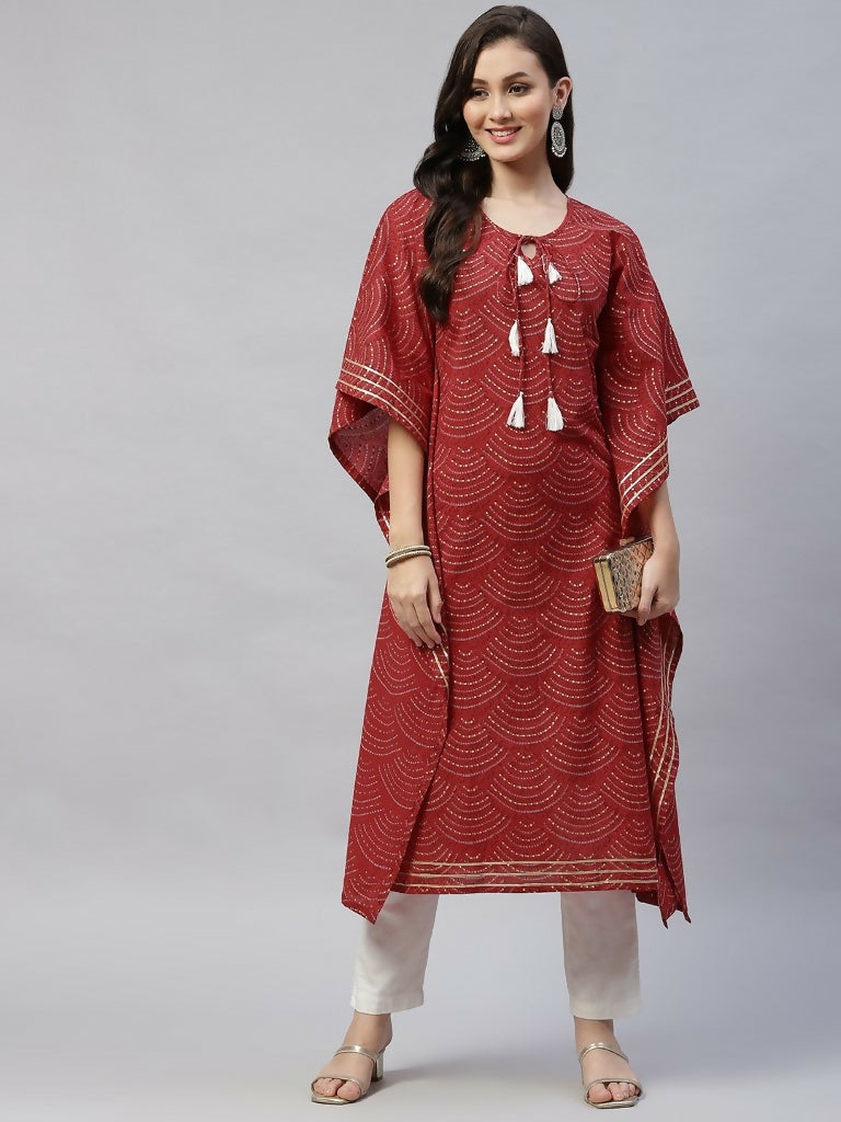 Miravan Women's Cotton Festive Wear Kaftan Style Kurta