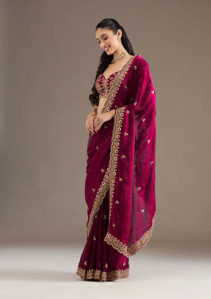 Joban Fashion Red Frendy Satin Silk Party Wear Sarees