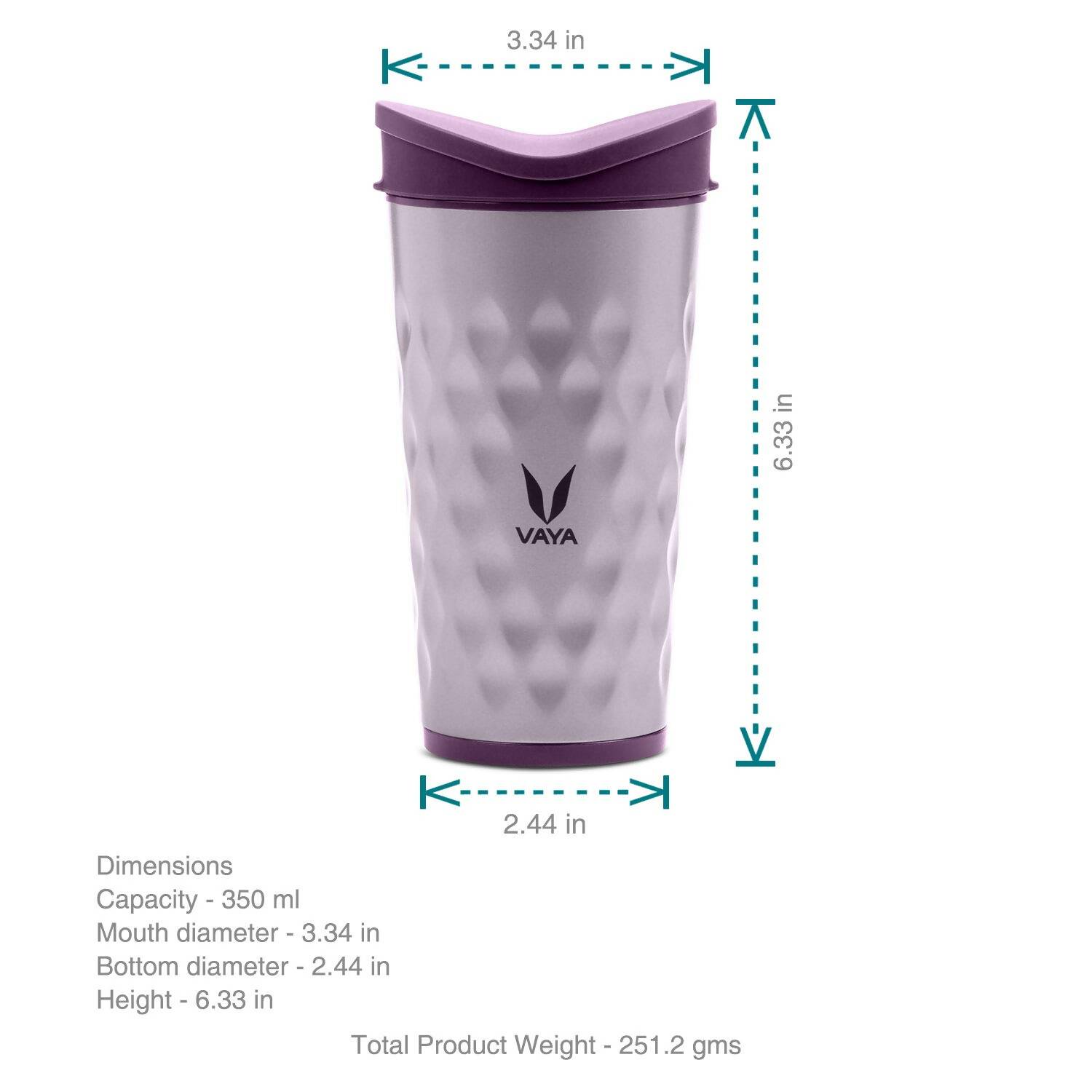 Vaya Drynk Stainless Steel Tumbler with Spill-Proof PediaSafe Lid - 350ml (Purple) 