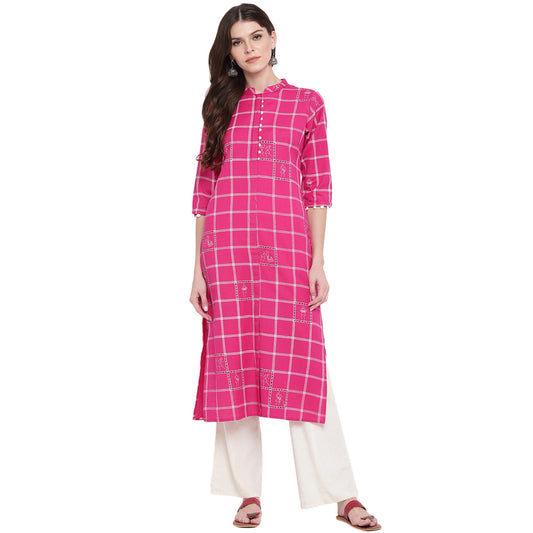 NOZ2TOZ Women Pink Cotton Kurti (1pc)