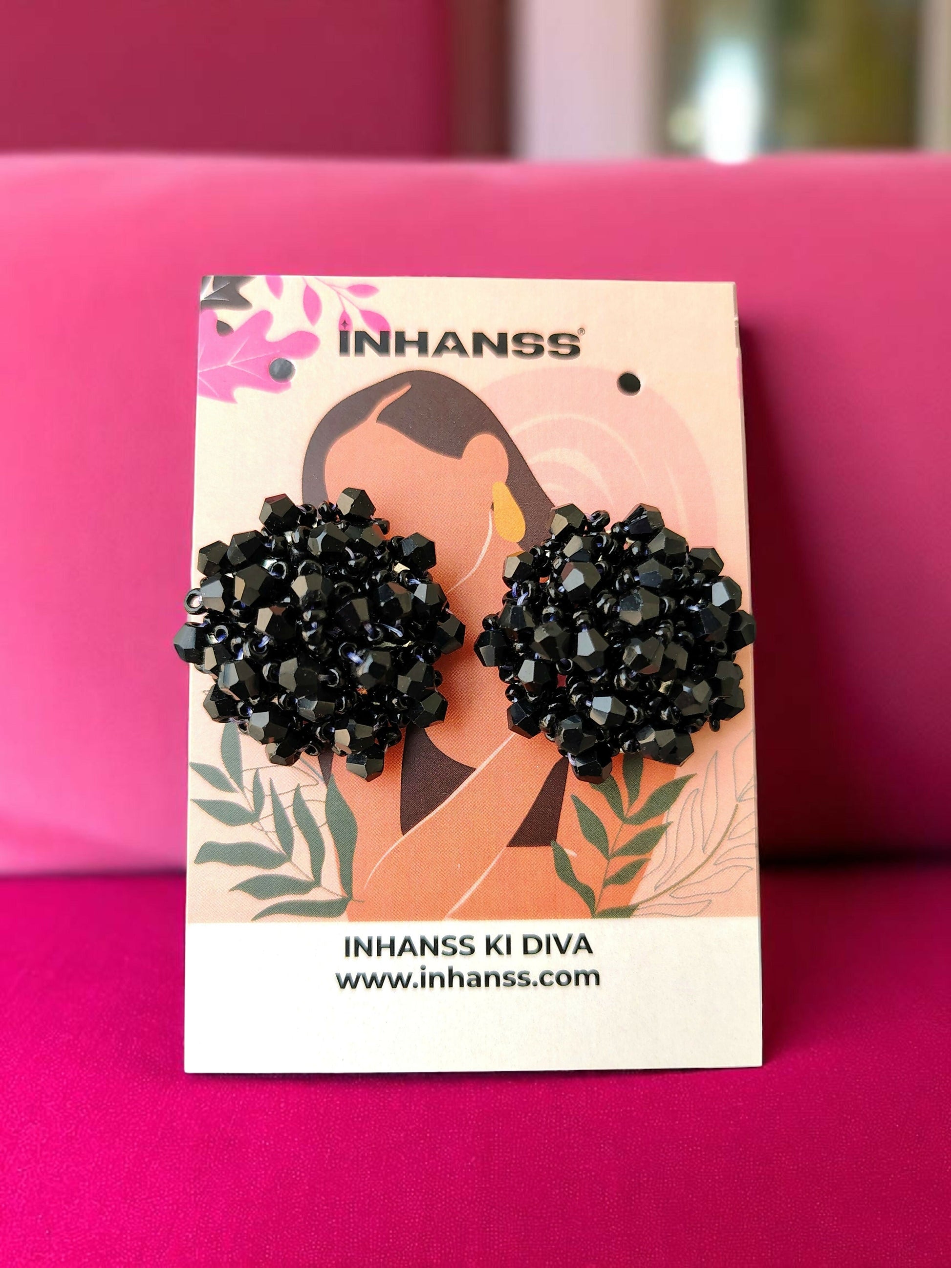 Inhanns Small Statement Studs Earrings - Black