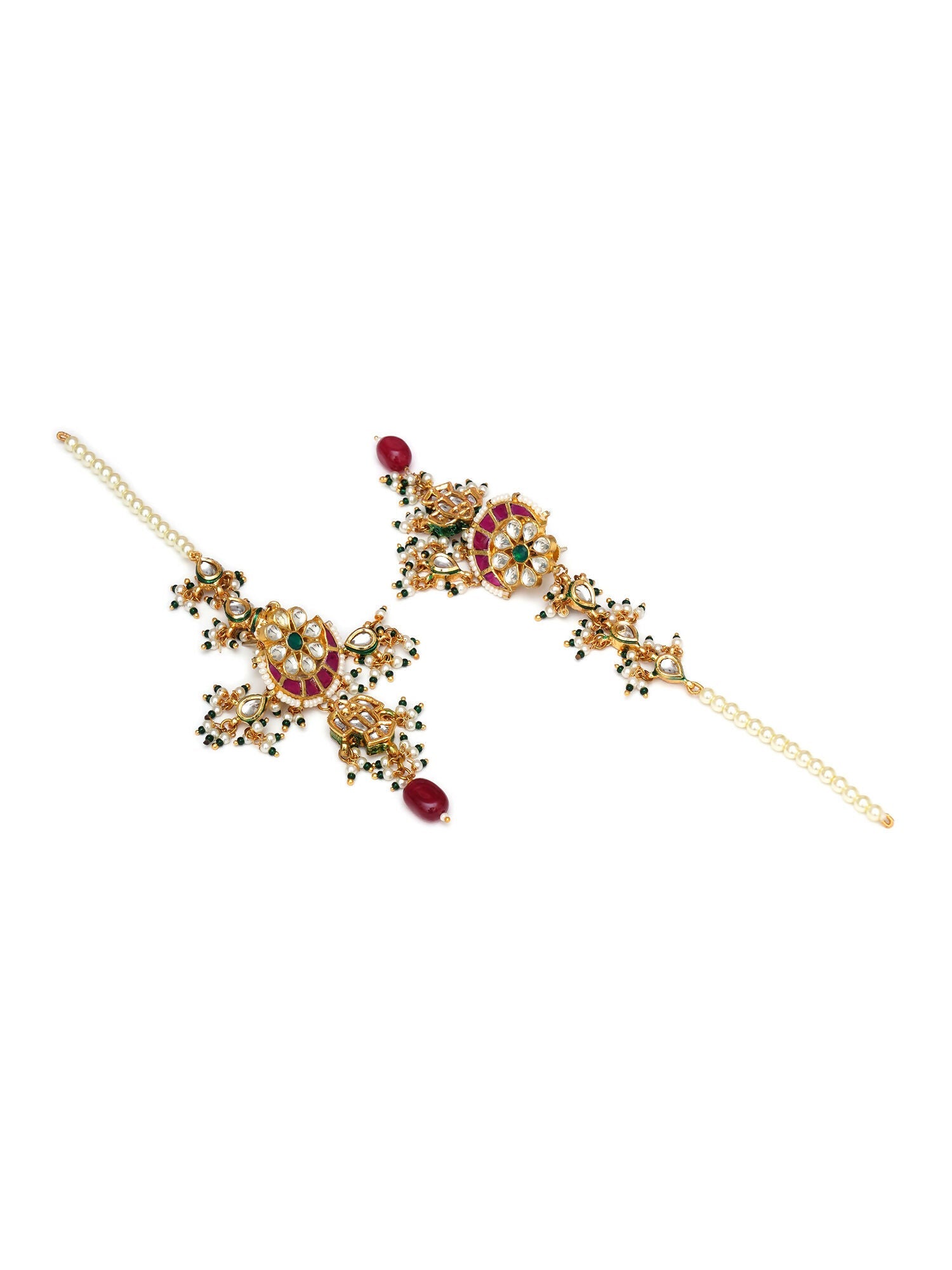Long Kundan Neckpiece with Earrings with Multi Stones Jewellery Set (Gold) - Ruby Raang - Grab2buy