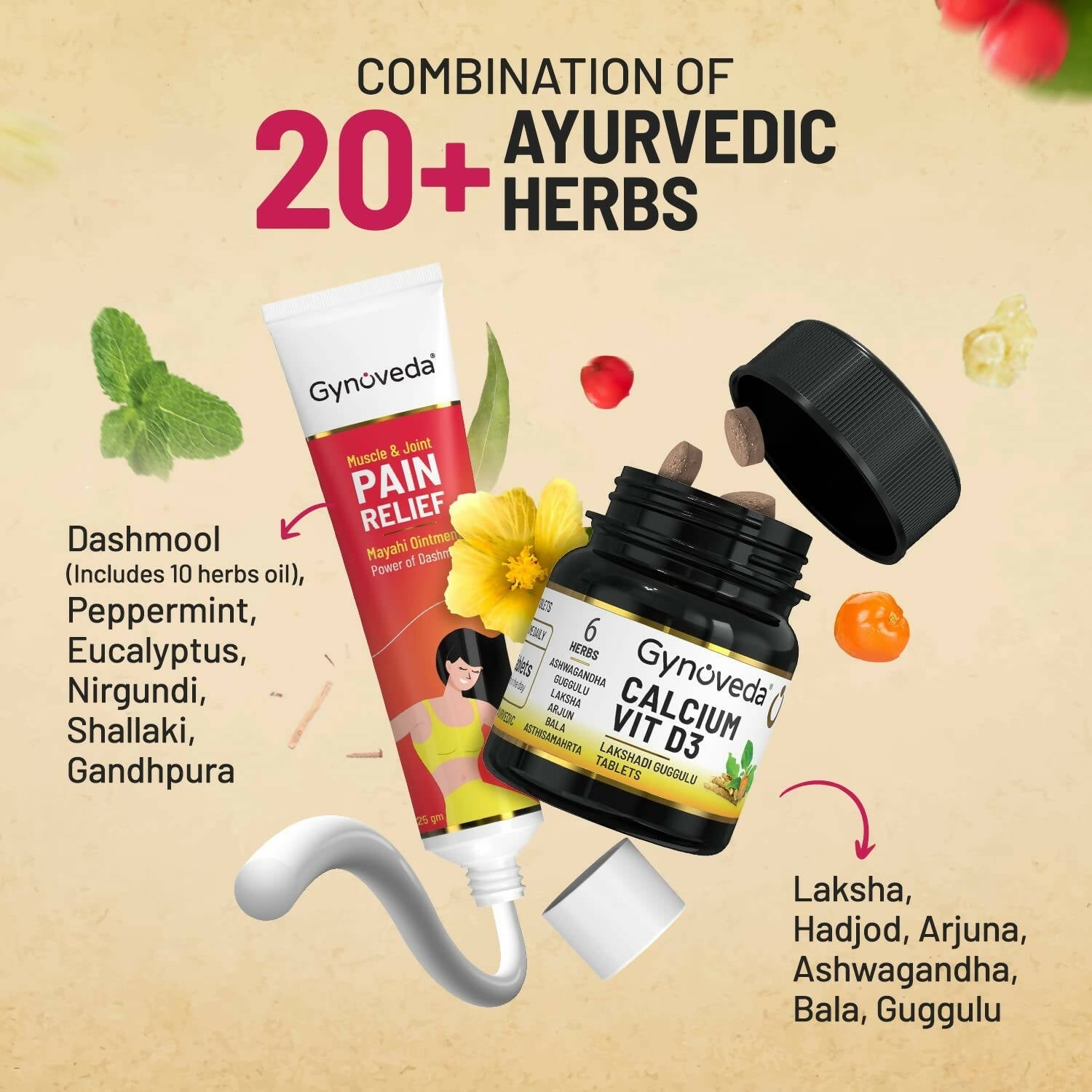 Gynoveda Calcium Vit D3 Tablets & Pain Relief Ointment Combo - Grab2buy