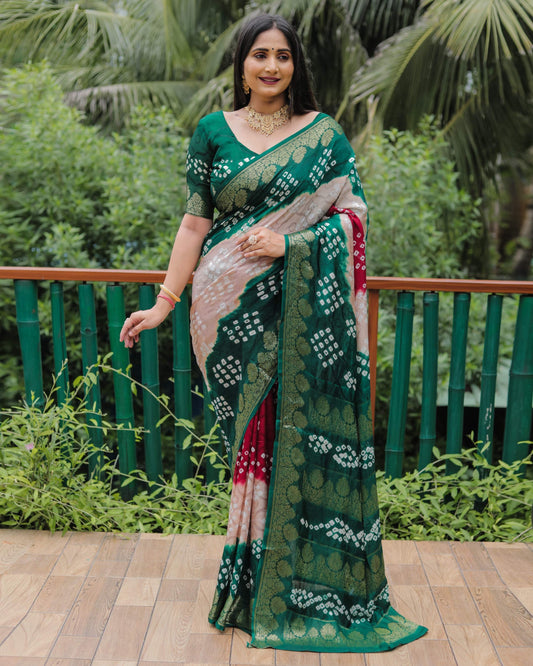 Anaita Light Brown Woven Design Pure Bandhej Soft Silk Saree