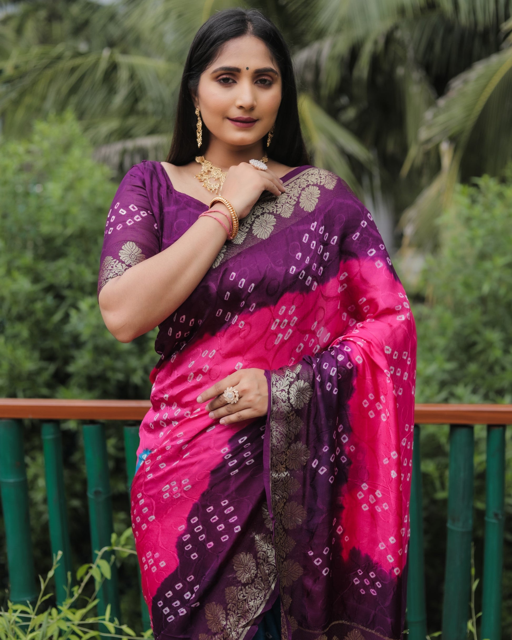 Anaita Pink Woven Design Pure Bandhej Soft Silk Saree