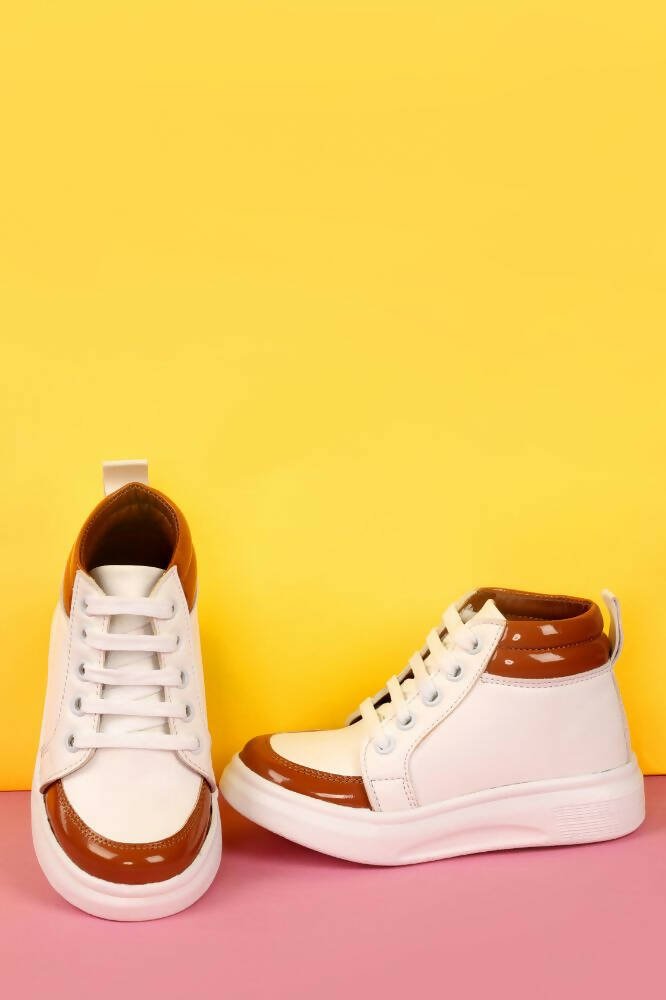Tiny Bugs For Boys & Girls Mid Top Sneakers - White & Tan  Grab2Buy Tiny Bugs Grab2Buy