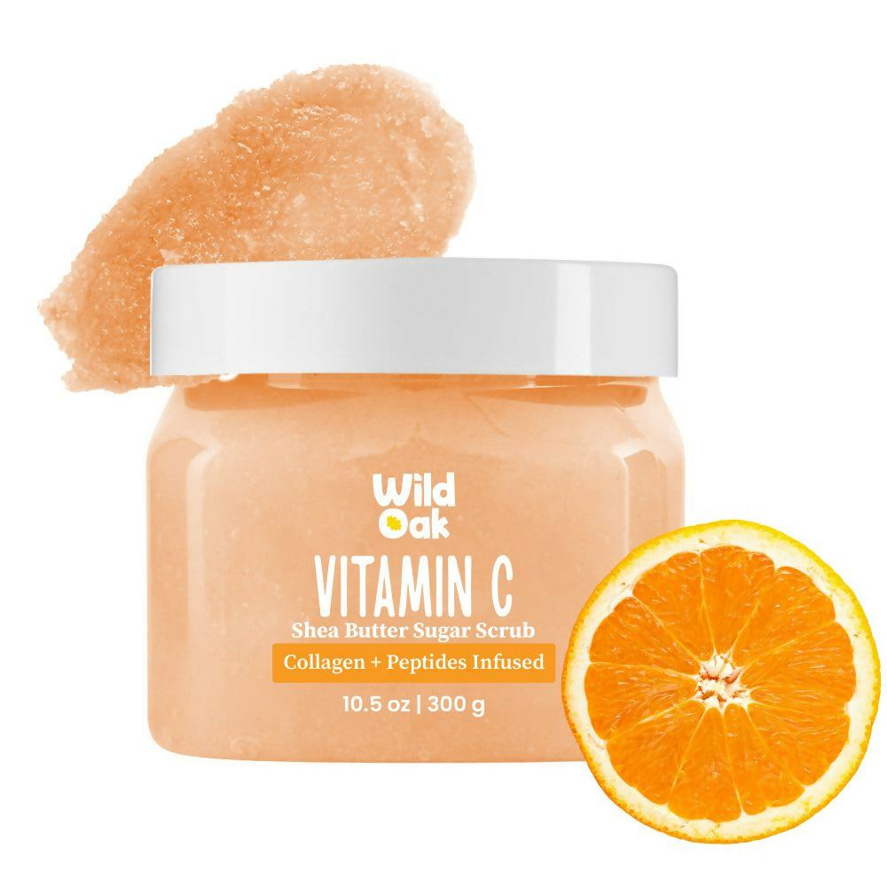Wild Oak Vitamin C Shea Butter Sugar Scrub with AHA, Vegan Collagen & Peptides For Tan Removal & Smooth Skin  Grab2Buy Wild Oak Grab2Buy