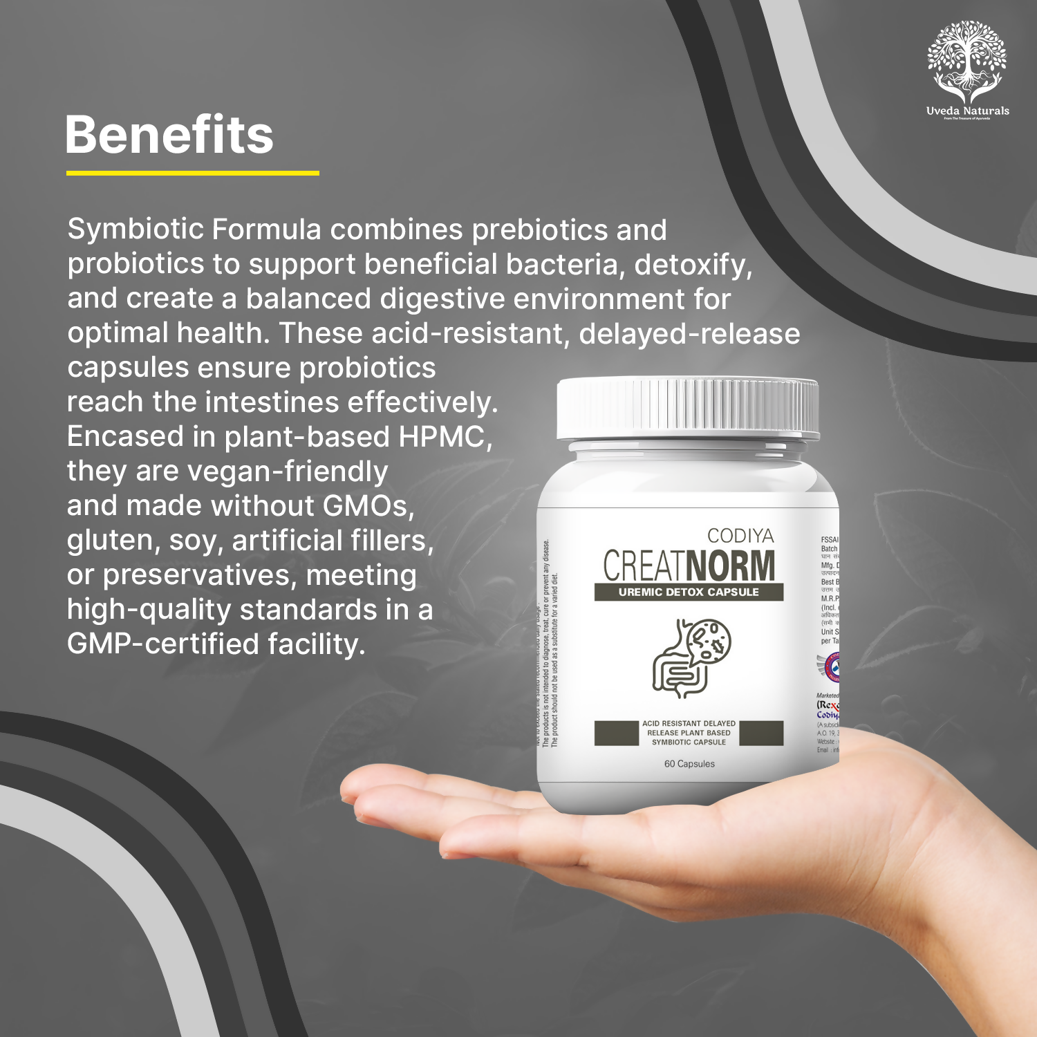 Uveda Naturals Creatnorm Capsules - 90 Billion Spores Probiotic & Prebiotic Formula 