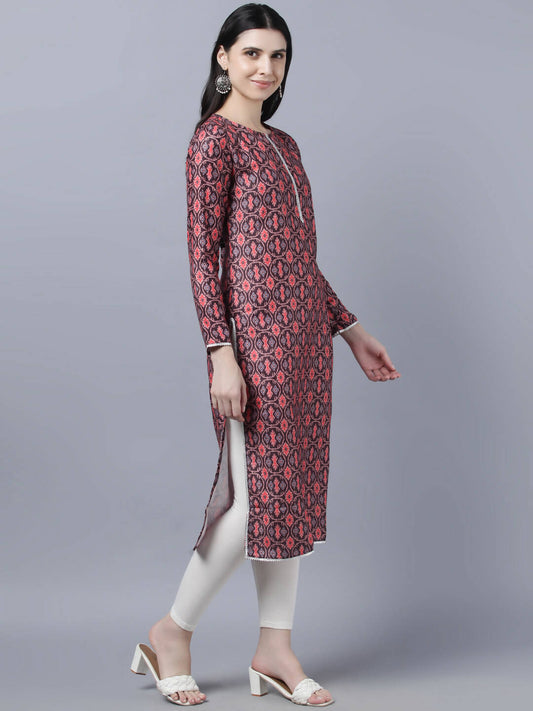 Myshka Women Burgundy Pink Ethnic Motifs Printed Kurta