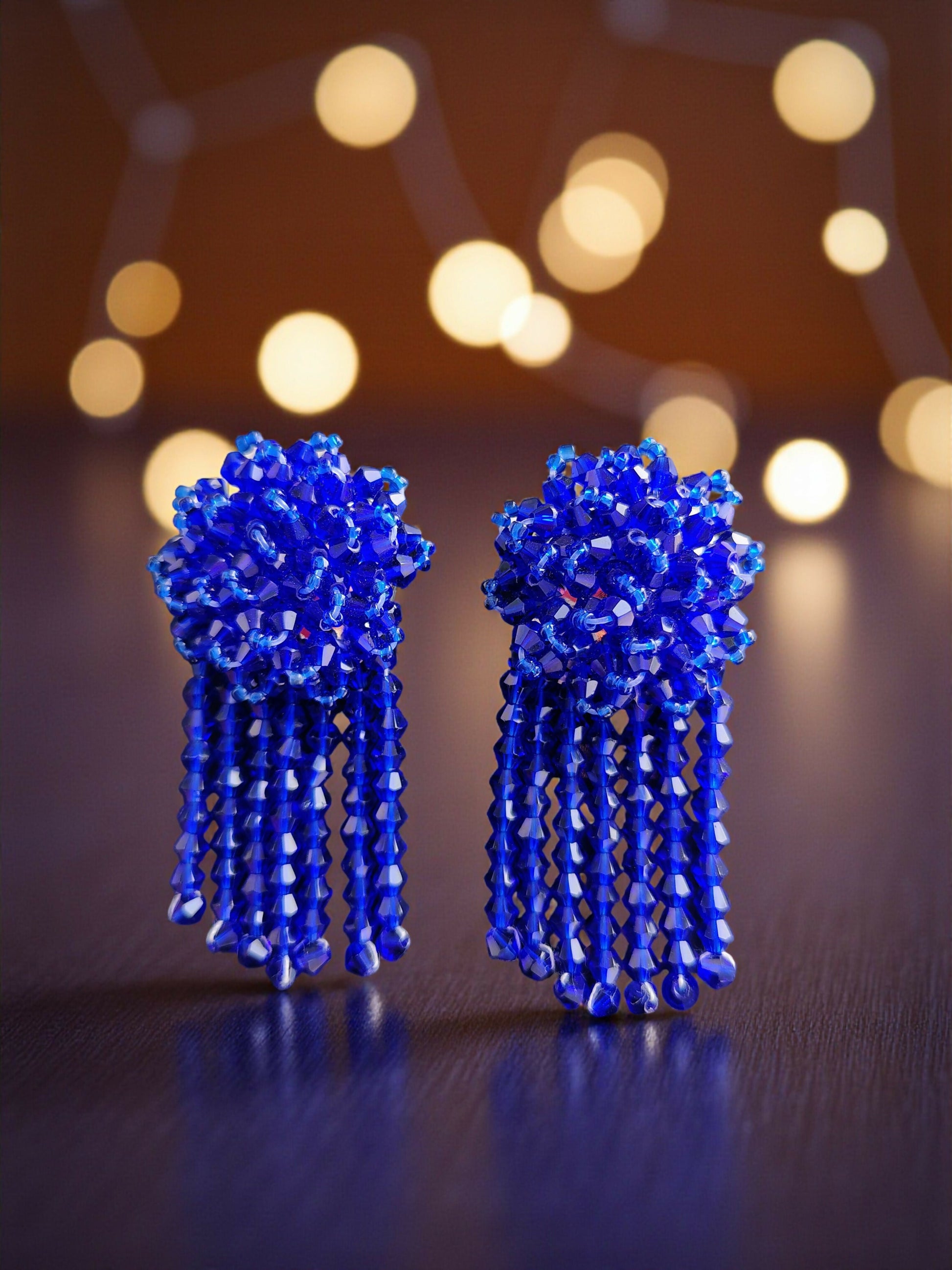 Inhanns Handmade Crystal Water Fall Earrings - Short - Royal Blue