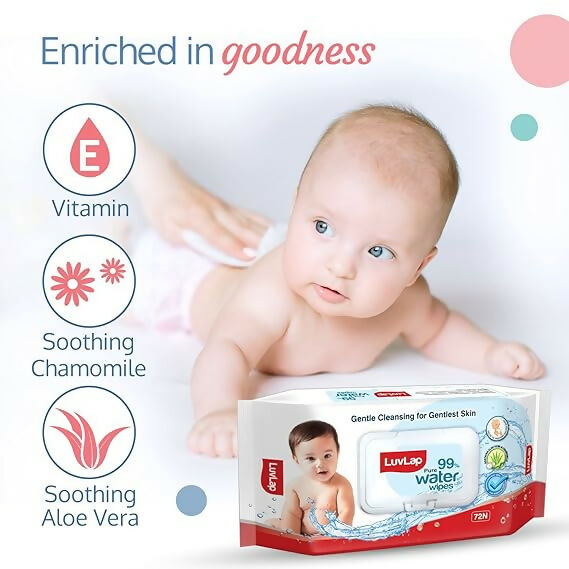 LuvLap Paraben Free 99% Pure Water Nourishing Baby Wipes, with Fliptop Lid