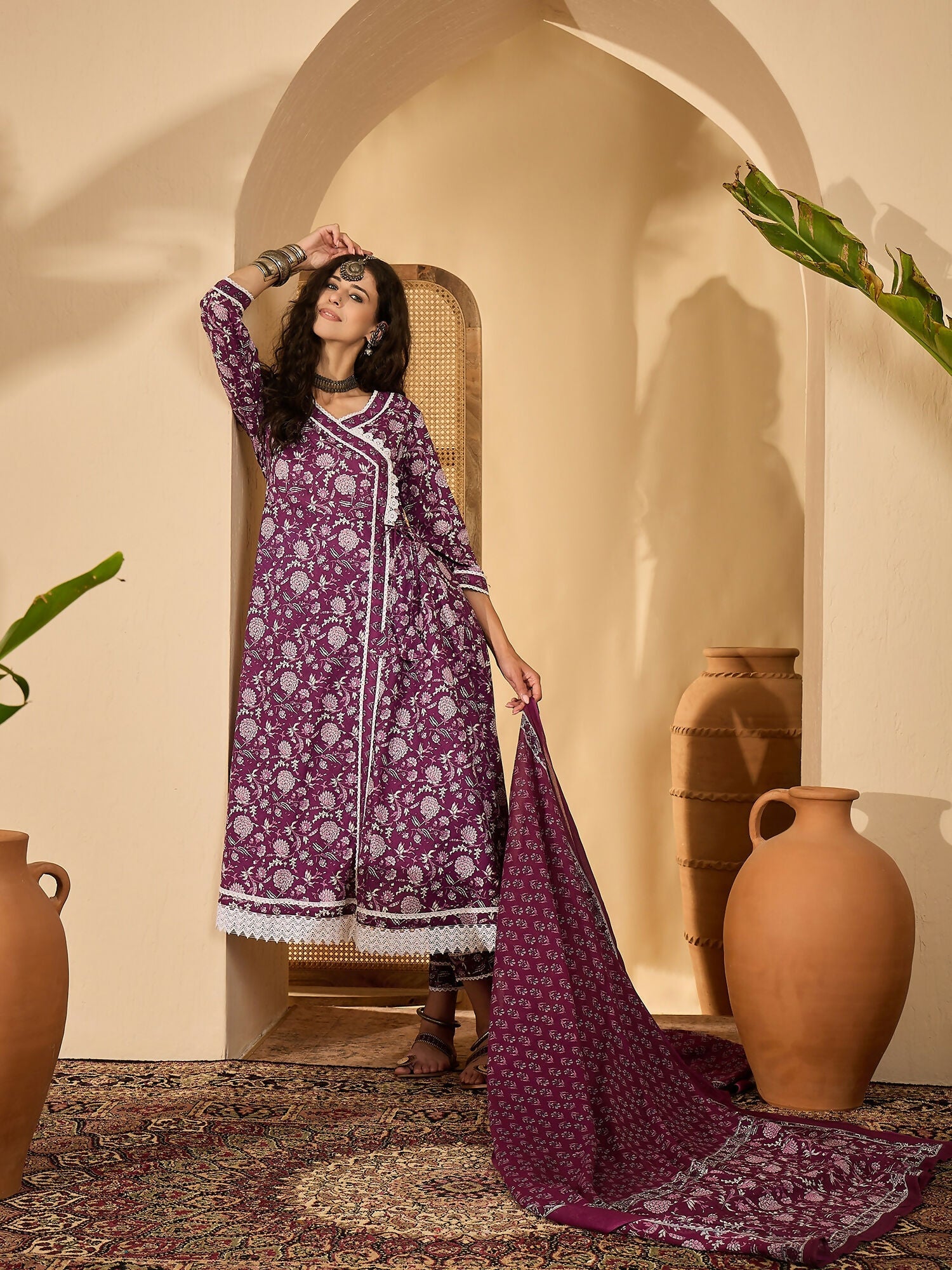 Joban Fashion Printed Purple Pure Cotton Kurta Set