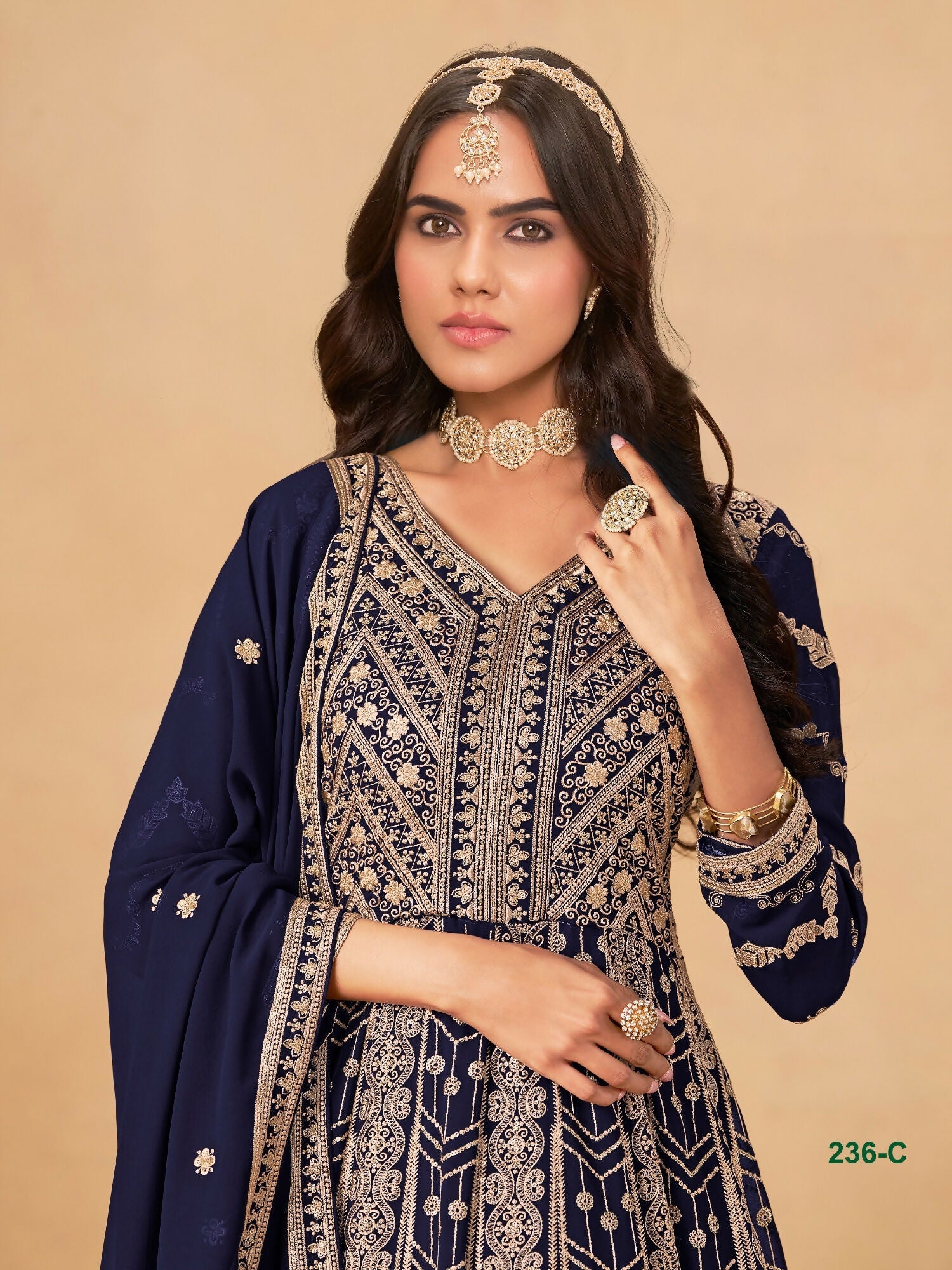 Anaita Navy Blue Faux Georgette Stitched Anarkali Suit with Heavy Embroidery Work