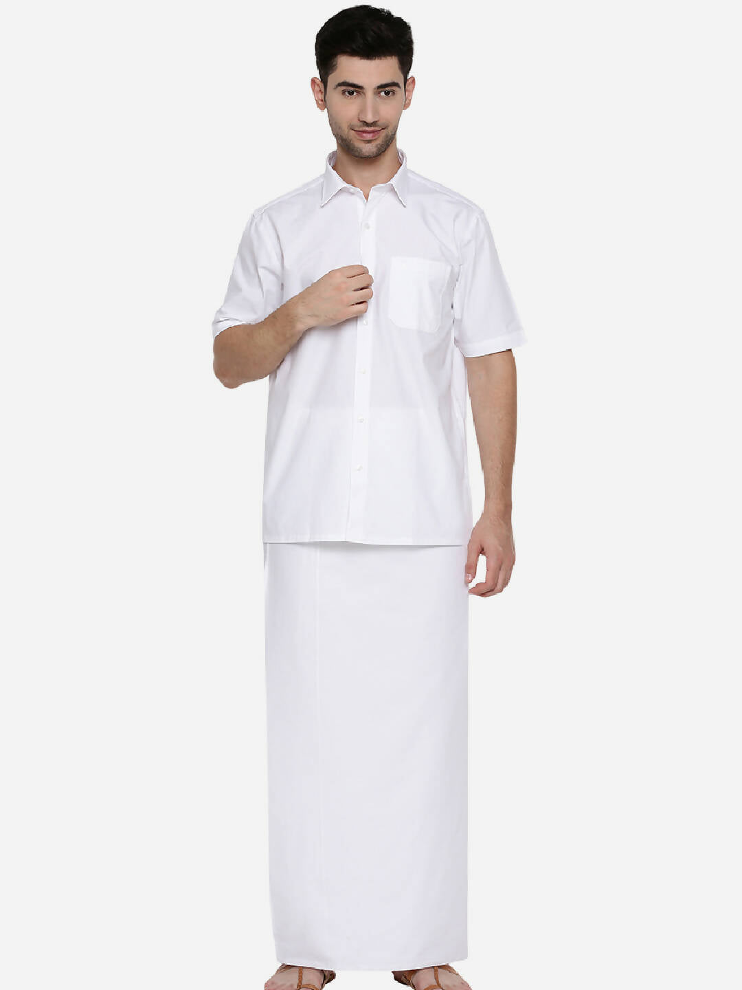 Ramraj Cotton Mens Half Sleeve Formal Poly Cotton White Shirt 