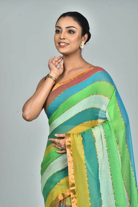 Exclusive Collection Beautiful Multi2 Pure Cotton Woven Handloom Grab2Buy With Running Blouse Piece 