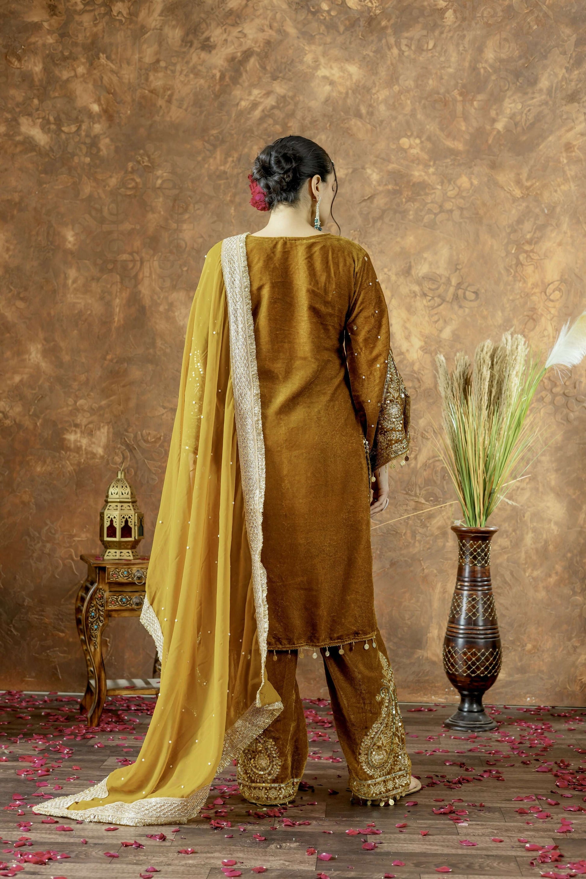 Teeya Creation Yellow Color Velvet Silk Embroidery Work Party Wear Suit  Grab2Buy Teeya Creation Grab2Buy