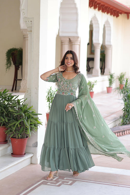 Joban Fashion Pista Readymade Kurta Set With Sequence embroidery Work