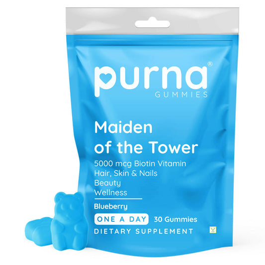 Purna Gummies Biotin Blueberry Flavour Gummies with Vitamin B 12 for Stronger Hair and Nails | Grab2Buy
