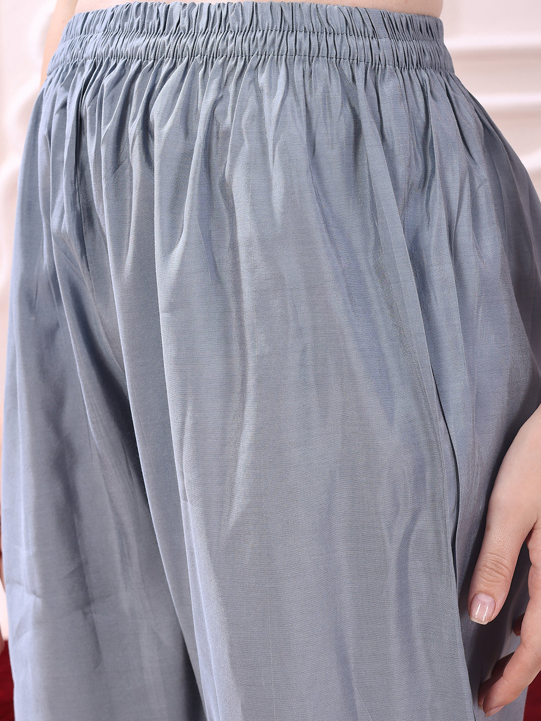 Heavy Hand Embroidered Kurta With Pant & Dupatta, Grey - Hiral Fashion