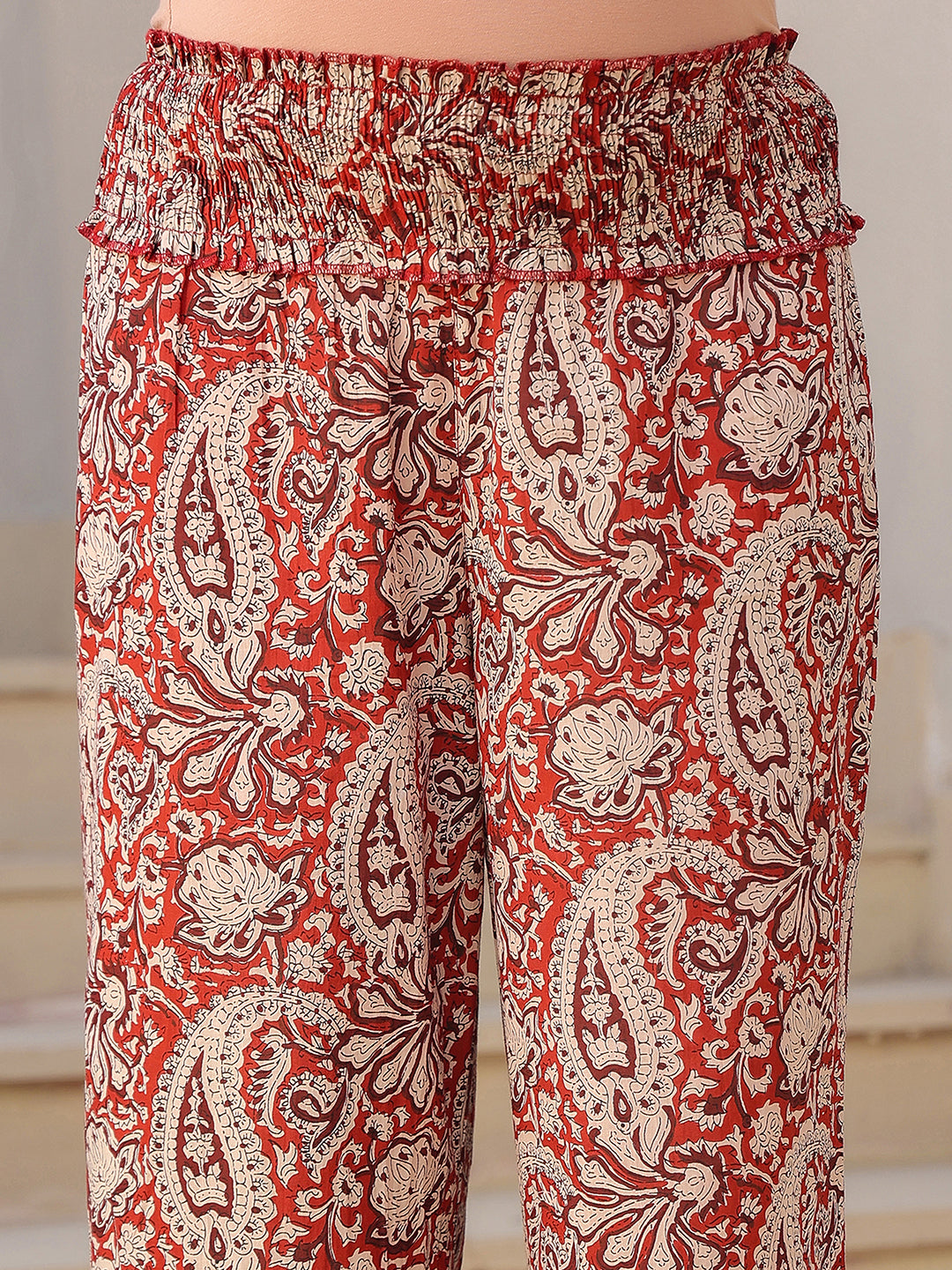 Janasya Dark Cotton Paisley A-Line Top & Bottom Set 