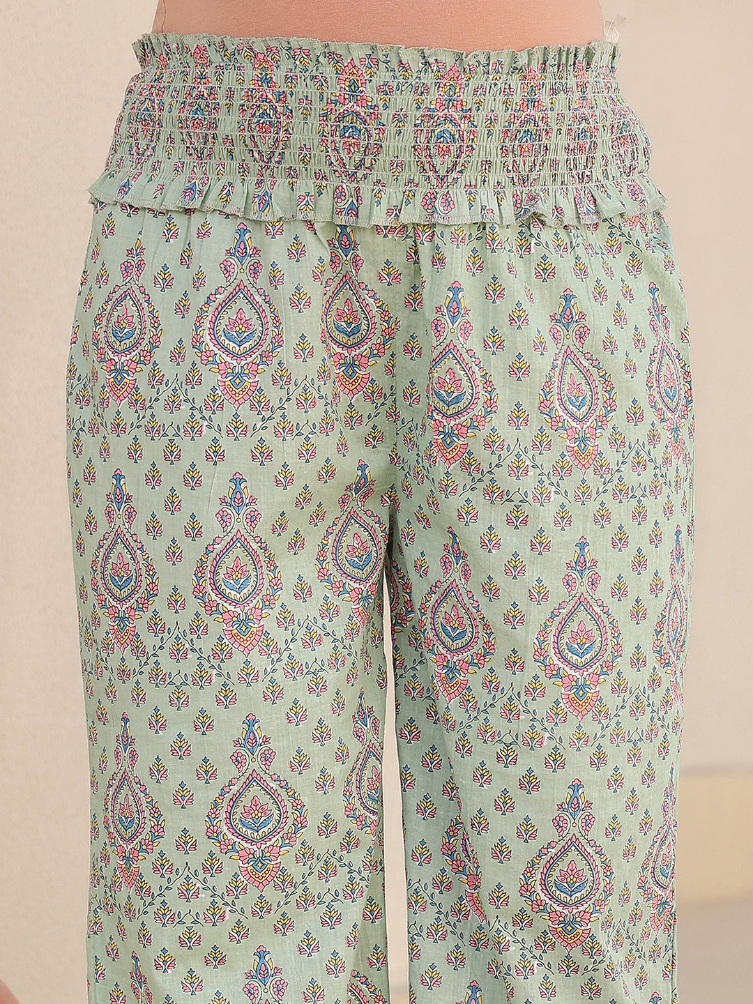Janasya Light Cotton Floral A-Line Top & Bottom Set 